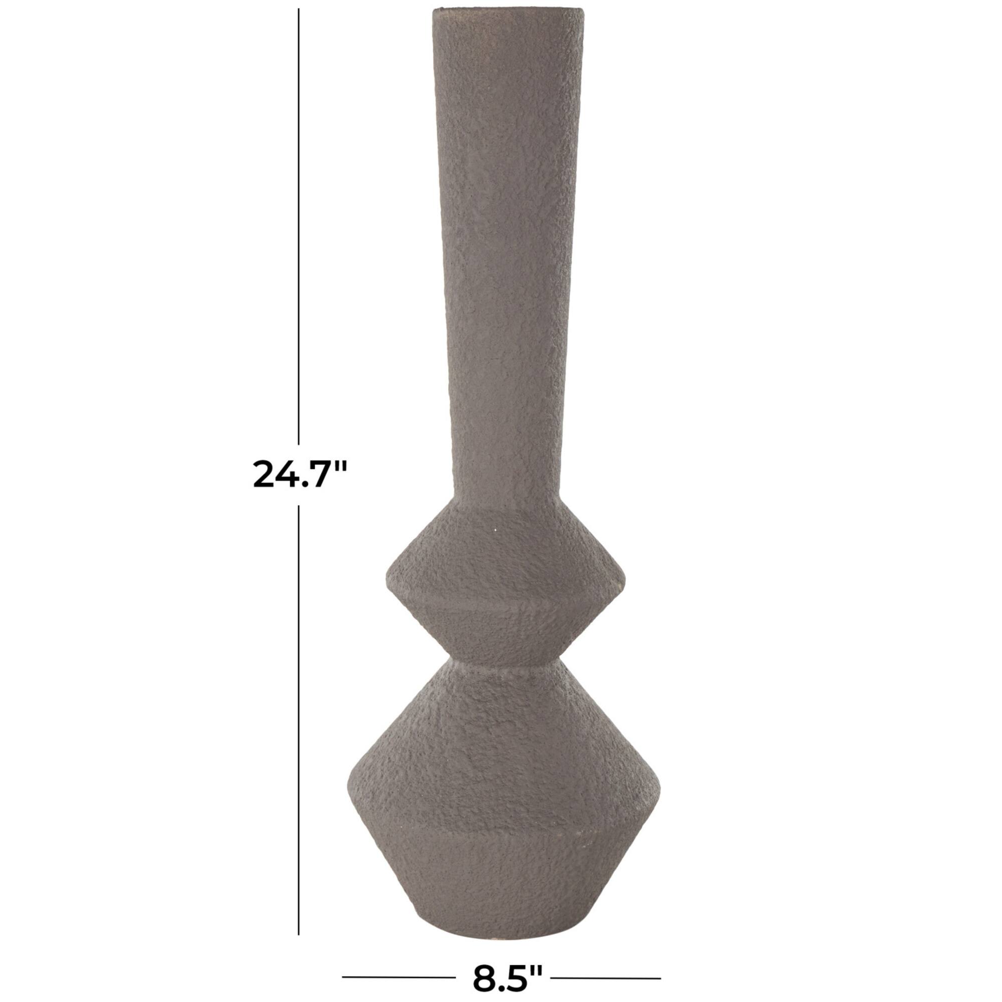 24.75" Dark Gray Metal Art Deco Fluted Decorative Vase